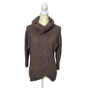 LOFT Chunky Knit Cowl Neck Alpacs Wool Blend Sweater Brown Cable Wrap Size S